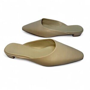 VINCE Women's Pointed Toe Ana Leather Flat Mule - Size 6.5, Beige NWOB